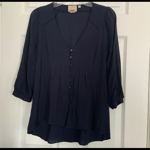 Anthropologie 0 XS Navy Blouse Top Button Small - Picture 6 of 6
